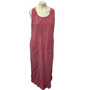 Vintage Erika & Co Dress S Pink‎ Linen Cotton Maxi Jumper Pockets Lagenlook 90s